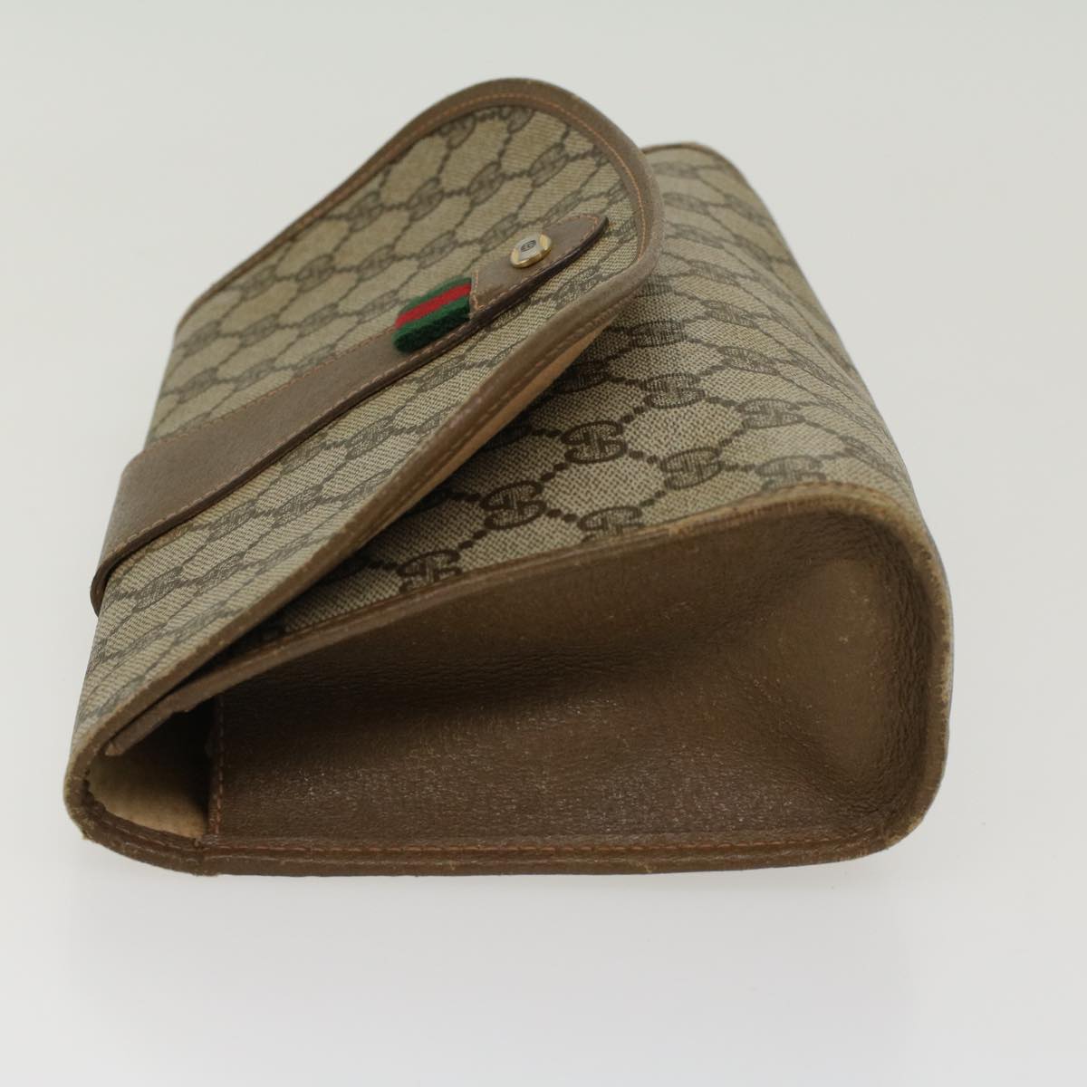 GUCCI GG Canvas Web Sherry Line Clutch Bag PVC Leather Beige Red 45602