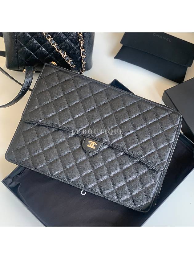 CC Logo Classic Flap Caviar Clutch Bag Black Chanel