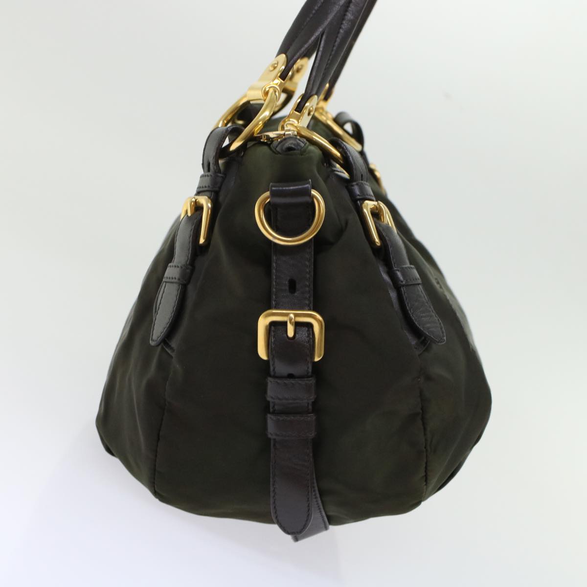 Prada Shoulder Bag Nylon Leather Khaki 45919