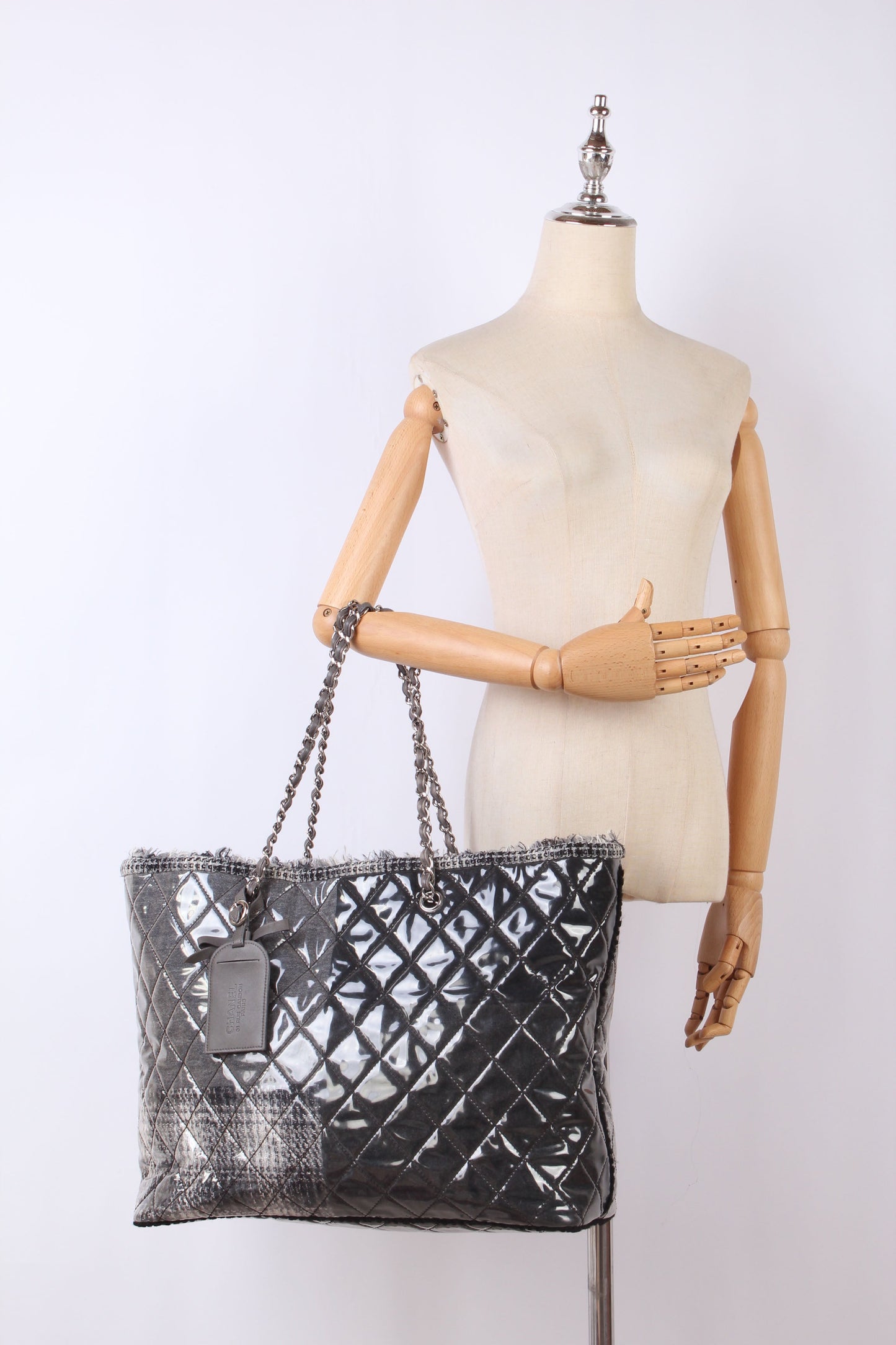 Chanel Quilted Funny Tweed Patchwork Tote Plastic Tote Bag in Excellent condition