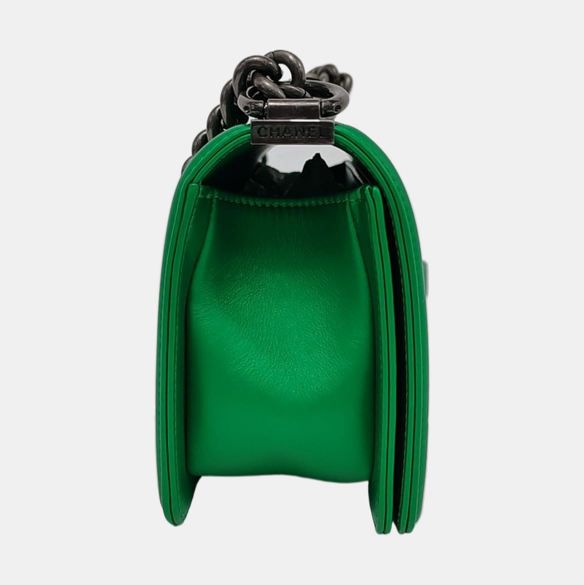 Chanel Le Boy Small Green Calfskin Leather Bag Antiqued Silver Hardware 2014-2015