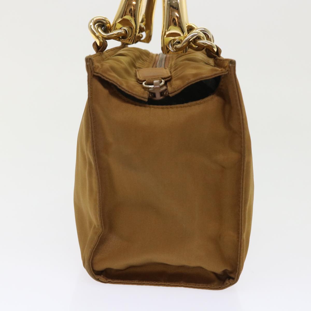 Prada Chain Hand Bag Nylon Brown 48201