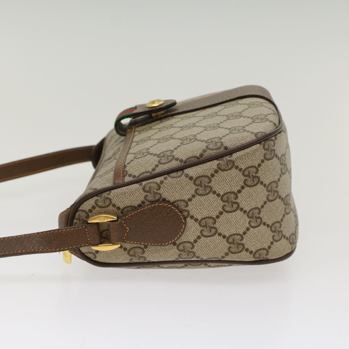 GUCCI GG Canvas Web Sherry Line Shoulder Bag Beige Green 39.02.032 48249