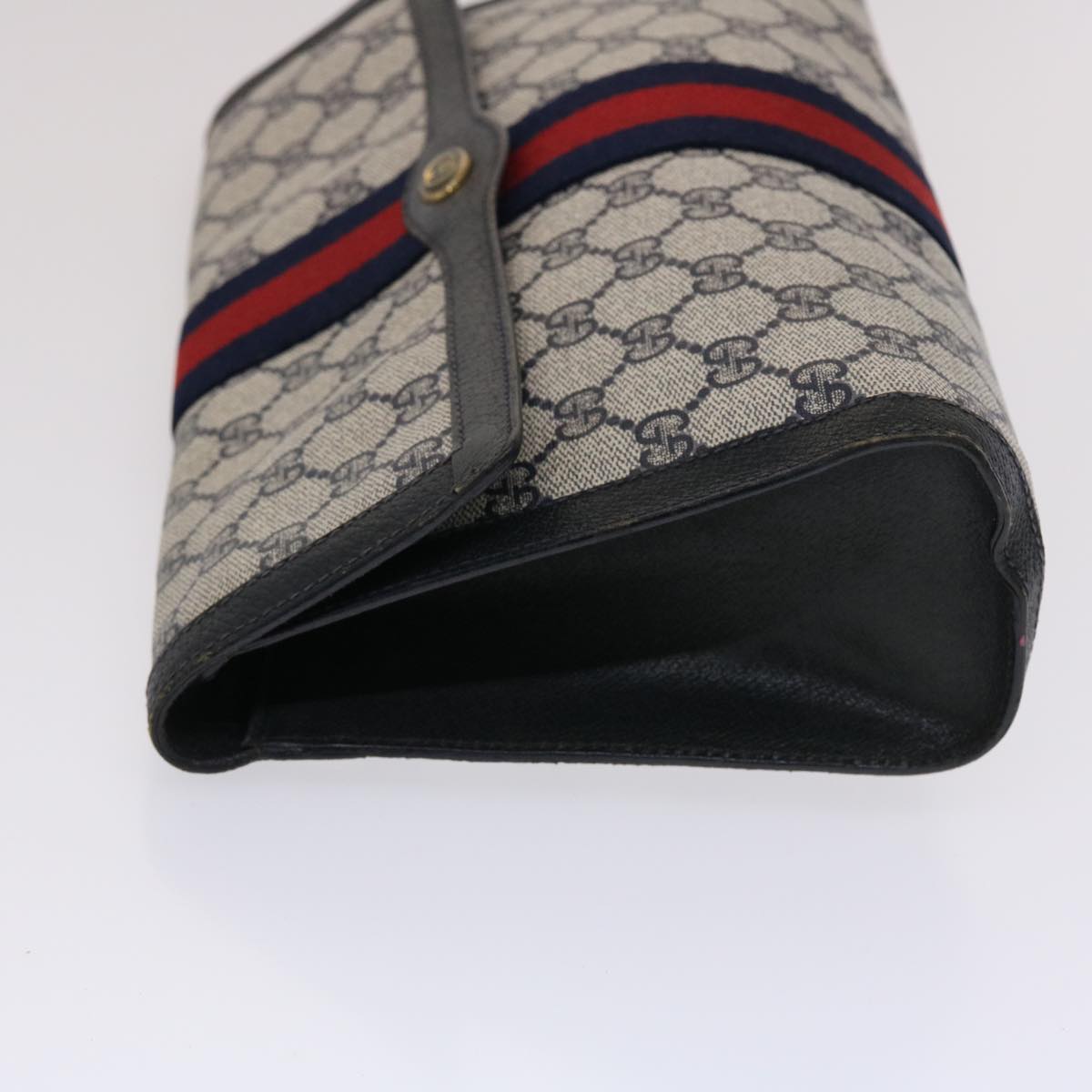 GUCCI GG Canvas Sherry Line Clutch Bag PVC Leather Navy Red 49081