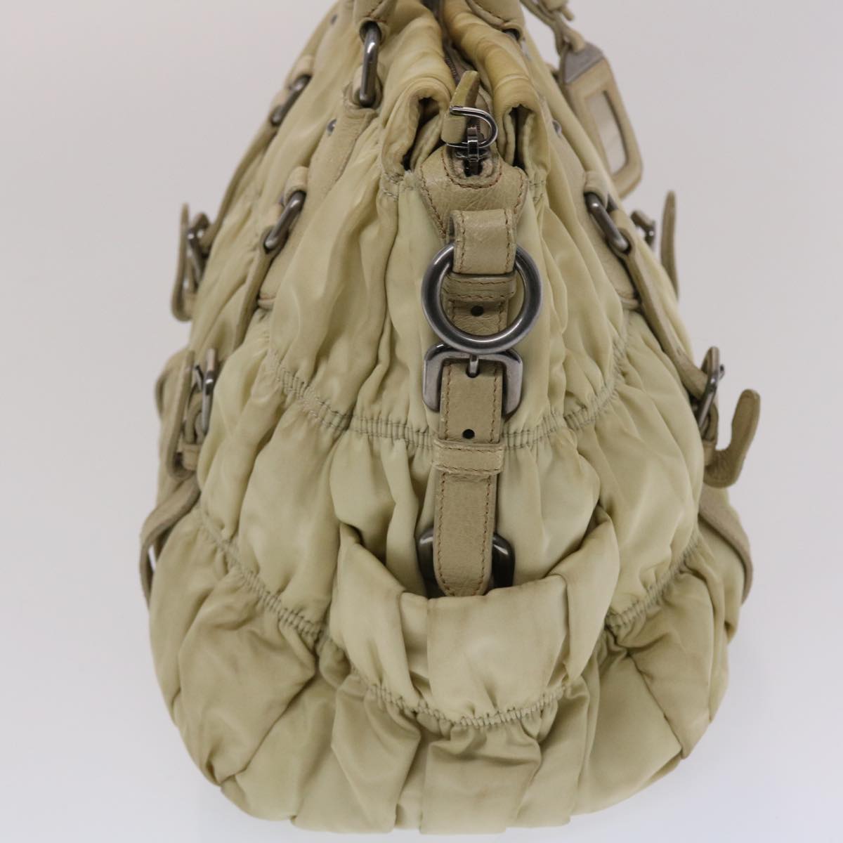 Prada Hand Bag Nylon Leather 2way Beige Cream 49307