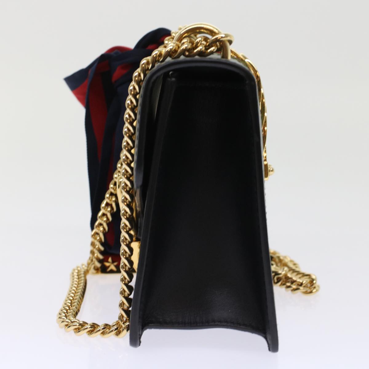 GUCCI Web Sherry Line Chain Silvi Shoulder Bag Leather Black 431666 49437A