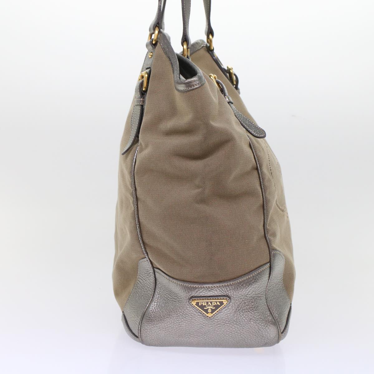 Prada Tote Bag Canvas Leather Beige 49595