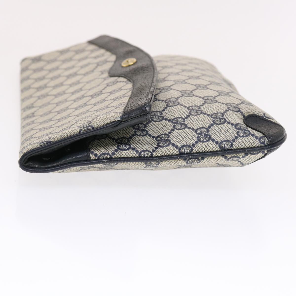 GUCCI GG Canvas Clutch Bag PVC Leather Gray Navy 89 02 075 49798