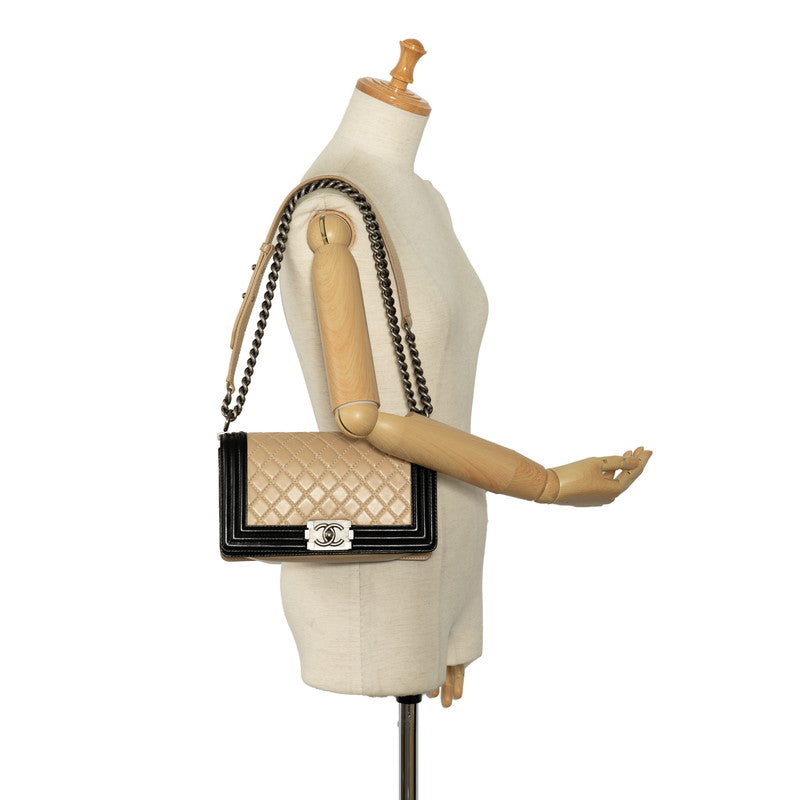 Chanel Leather Le Boy Flap Bag Leather Shoulder Bag in Good condition