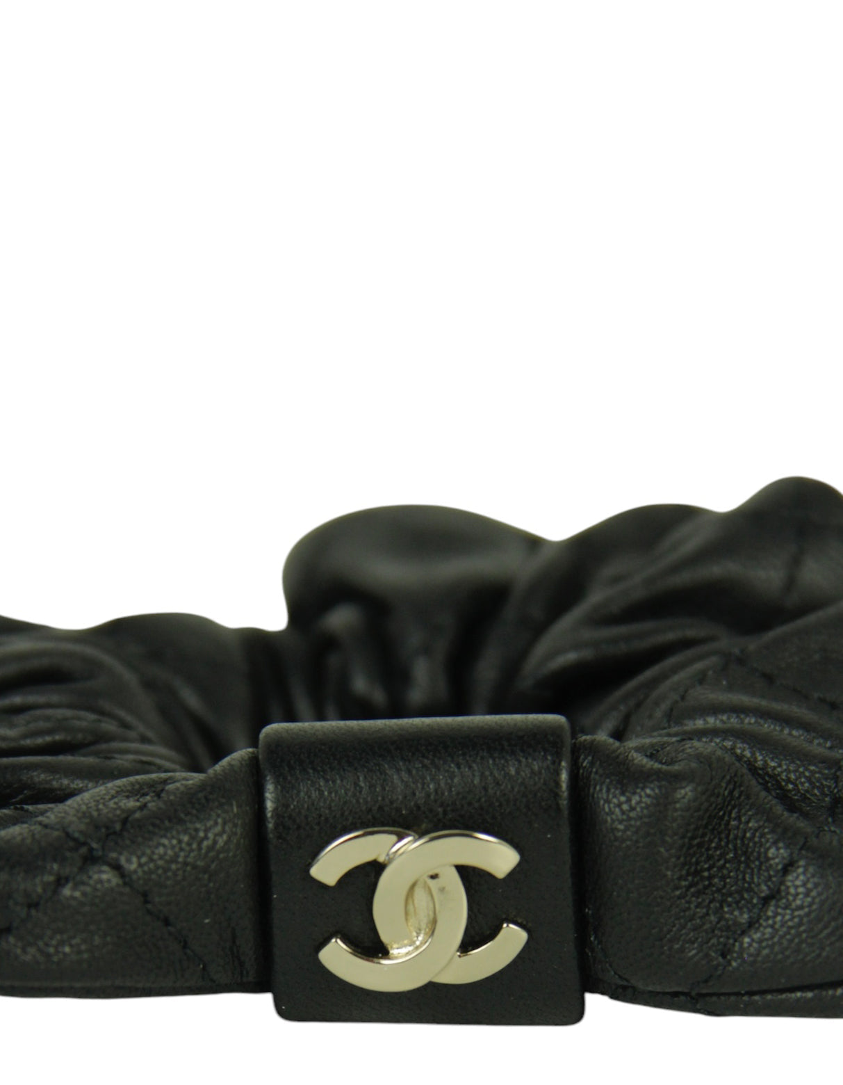 Chanel '21 Black Lambskin Quilted CC Hair Scrunchie