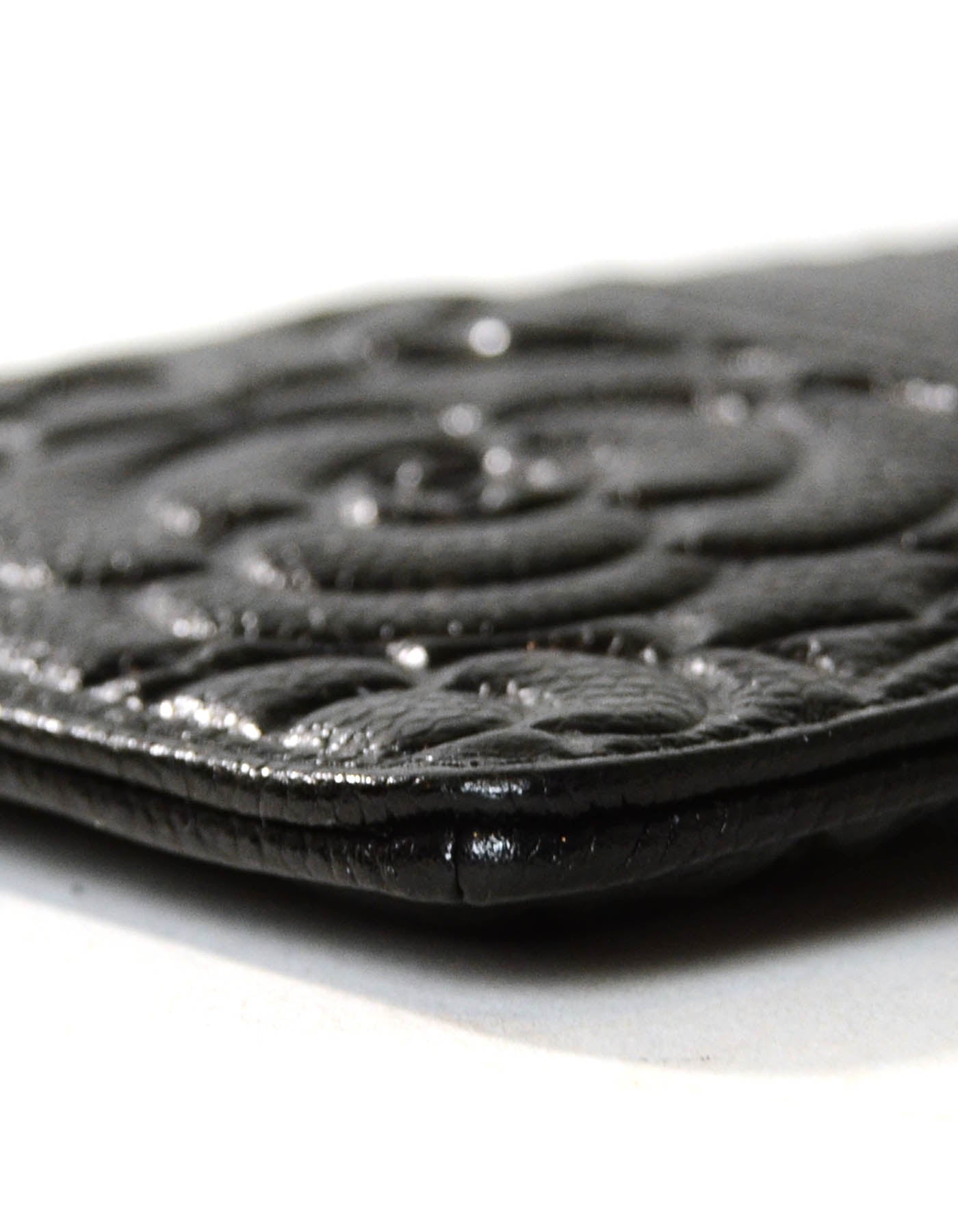 Chanel Black Caviar Camellia Embossed Classic Flat Wallet iPhone Pouch