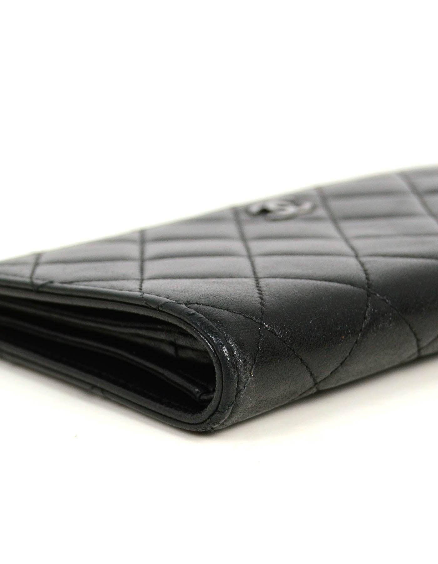 Chanel Black Lambskin Leather Quilted Yen Wallet