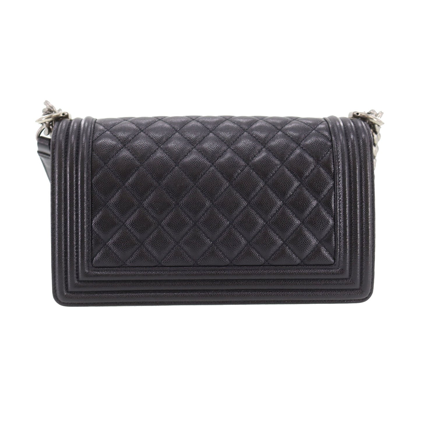 CHANEL BOY CHANEL Shoulder Bag Black Caviar Skin Leather Vintage #DA572