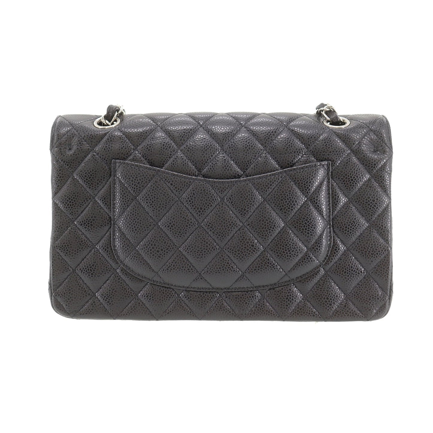 CHANEL Matelasse Double Flap Shoulder Bag Black Caviar Skin Leather #CY111
