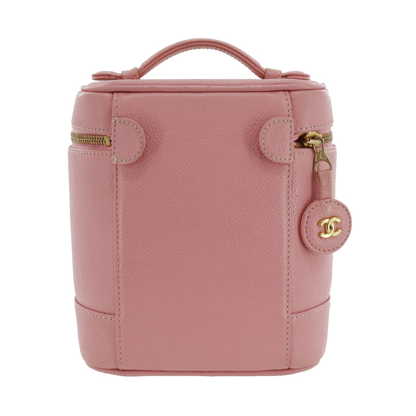CHANEL CC Handbag Vanity Pink Caviar Skin Leather Vintage France #CS540