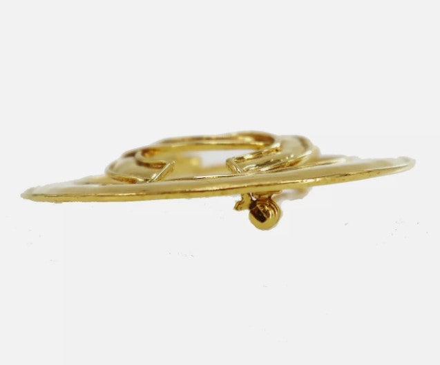 CHANEL CC Logos Circle Pin Brooch Gold Plated 94P France Vintage #CD699 S