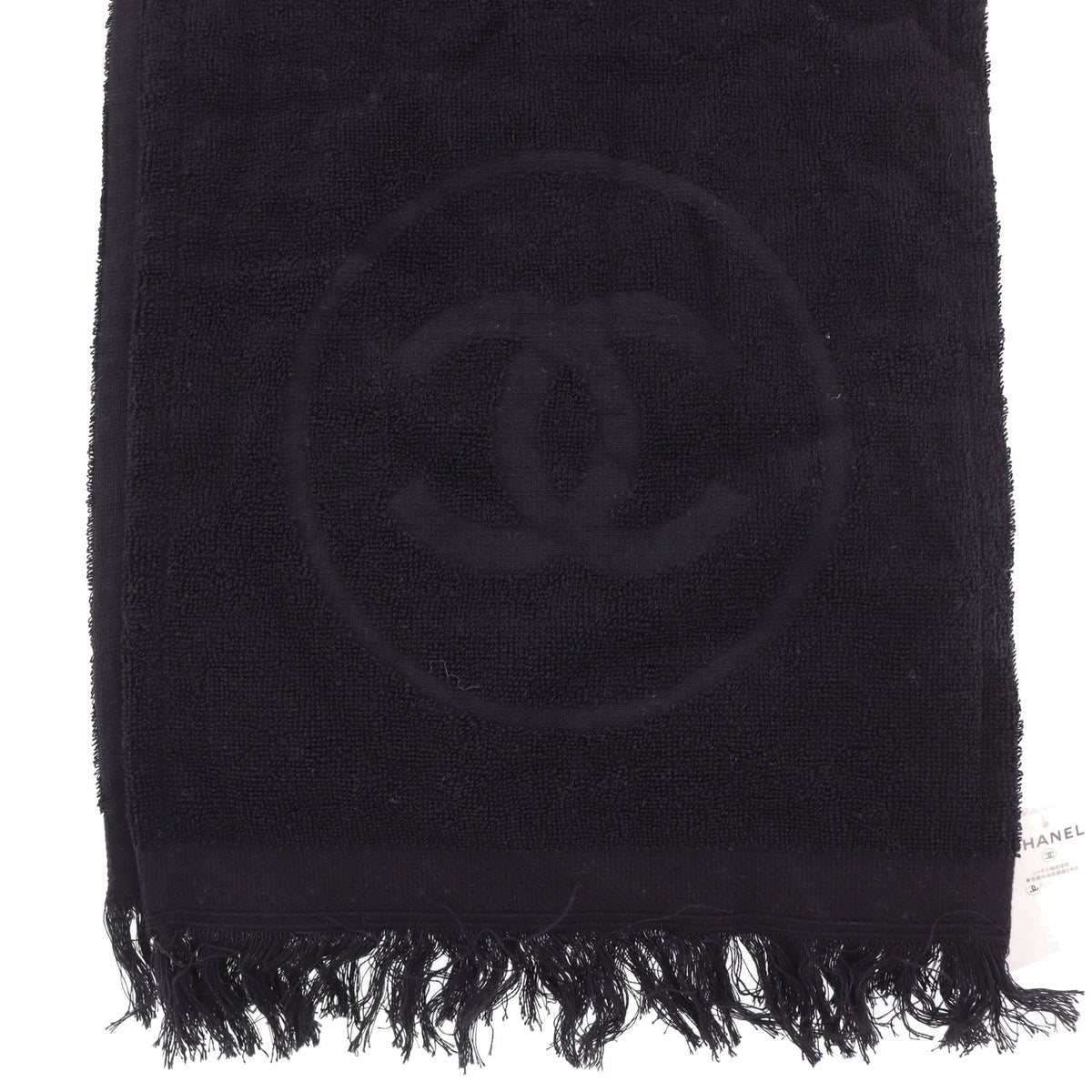 CHANEL CC Logos Towel Scarf 100% Cotton Black #BX906