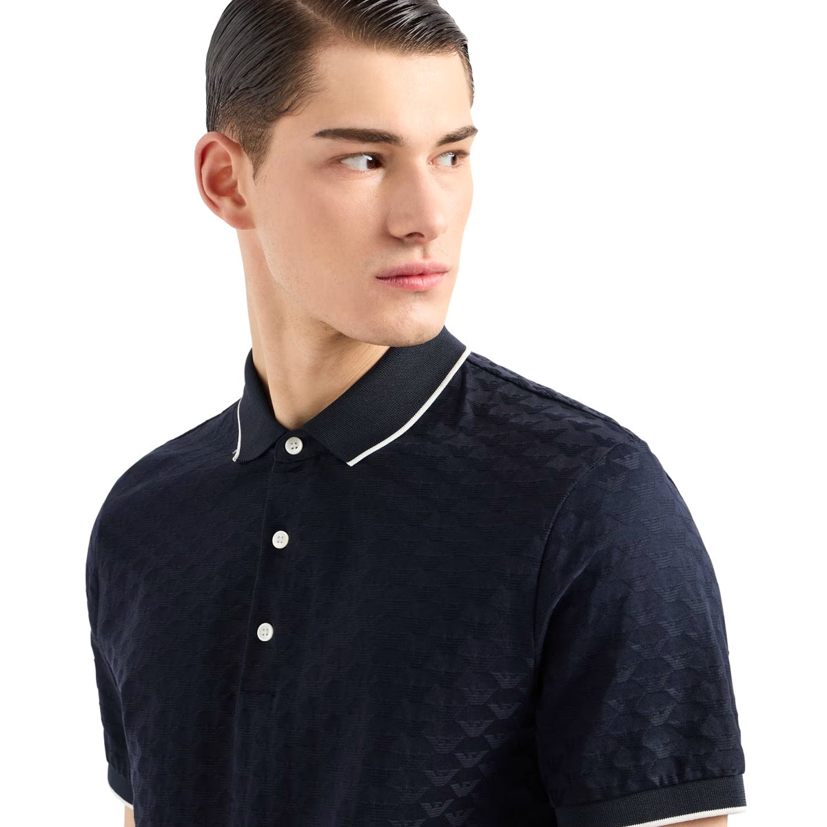 Mercerised Jersey Polo Shirt With All-Over Jacquard Eagle