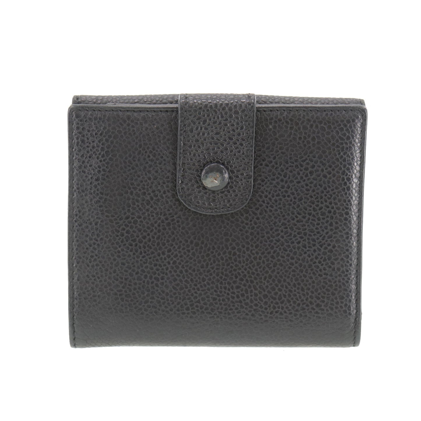 CHANEL CC Logos Bi-fold Wallet Black Caviar Skin Leather #CS563