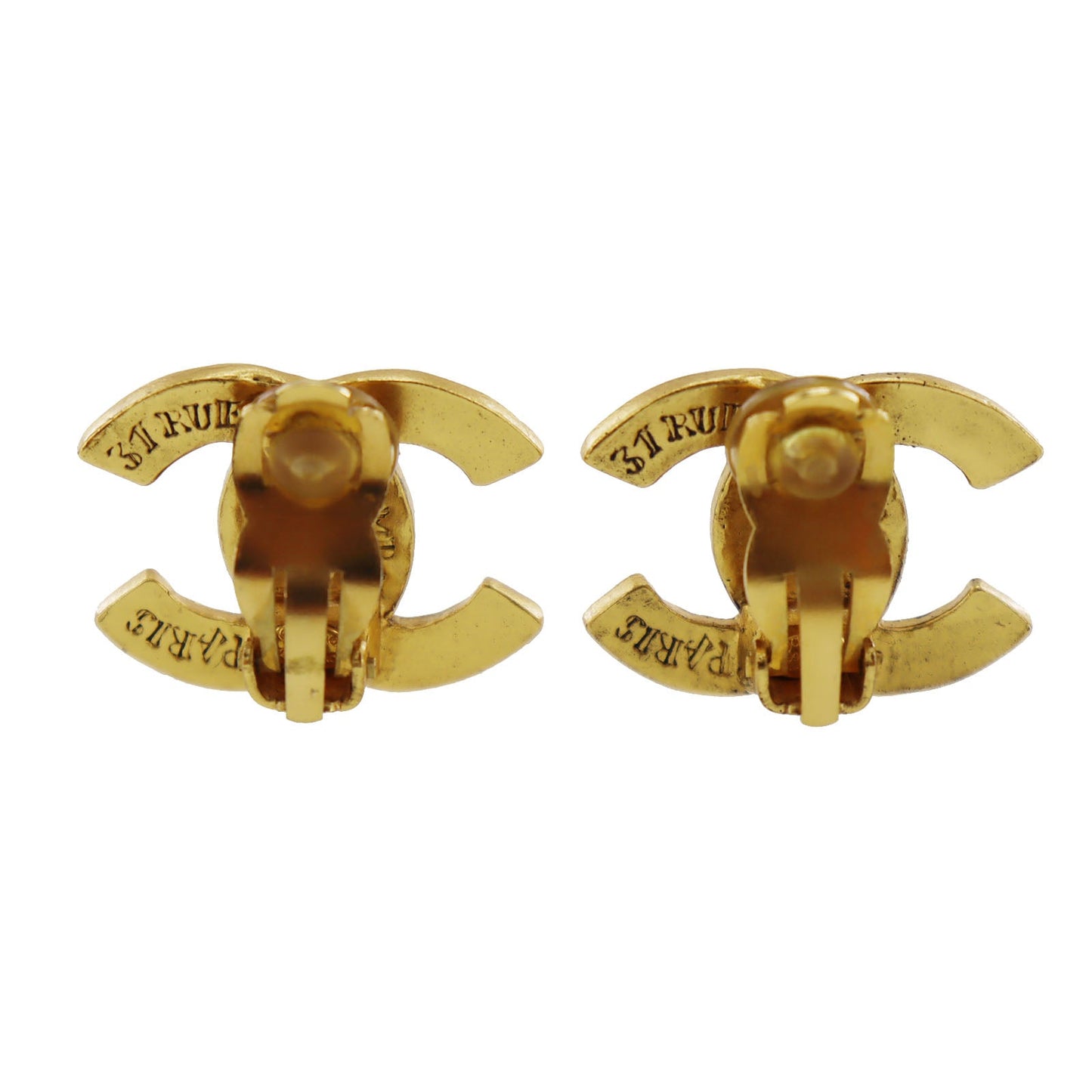 CHANEL CC Logos Earrings Gold Clip-On 99A #CA589