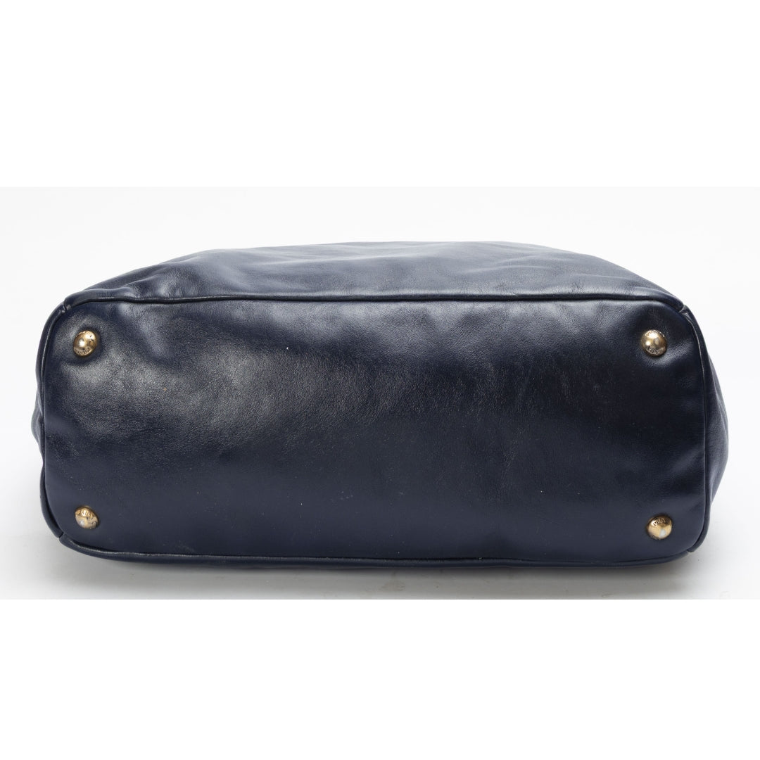 Prada Blue Soft Leather Front Zip Tote