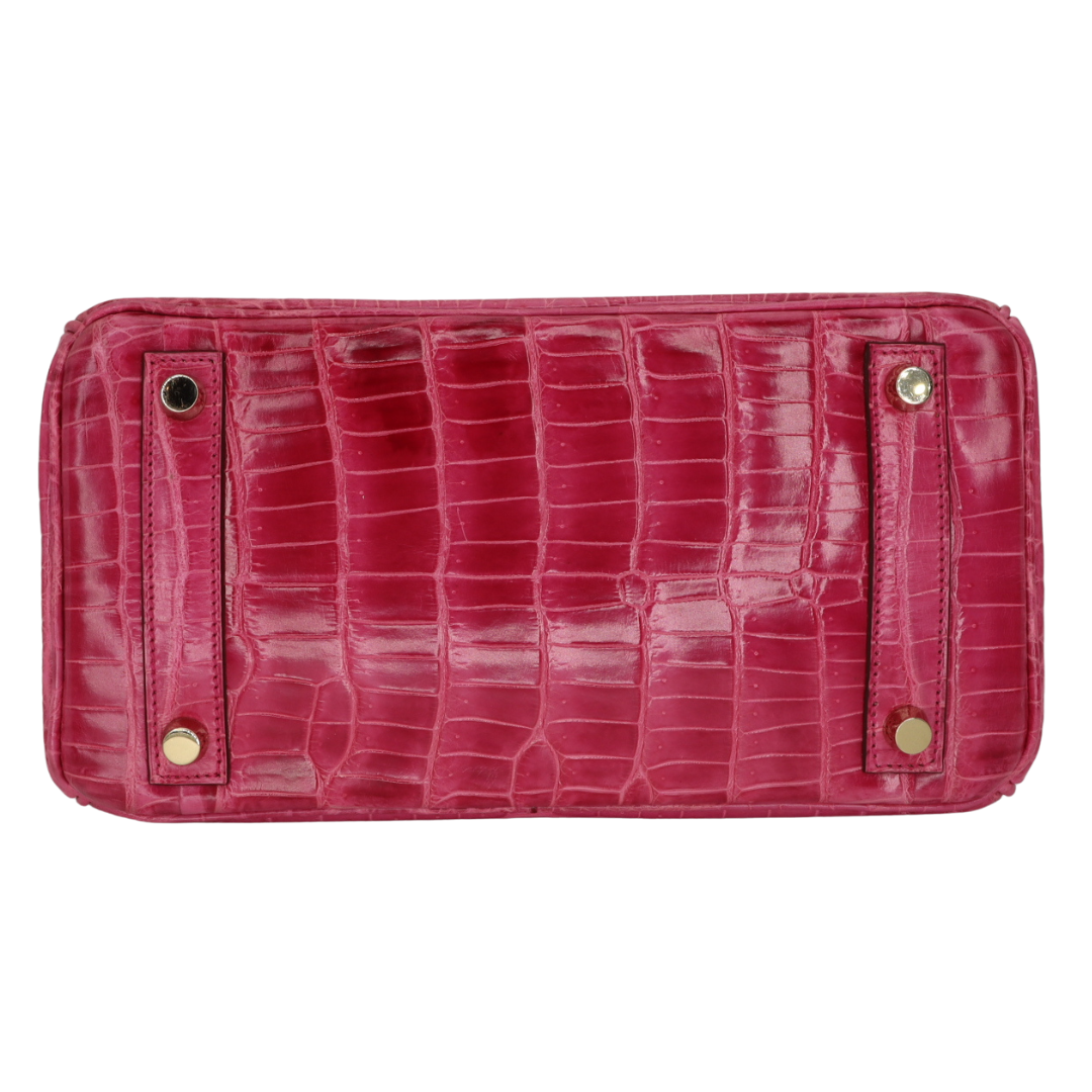 Hermès 25cm Birkin Rose Tyrien Shiny Niloticus Crocodile Gold Hardware