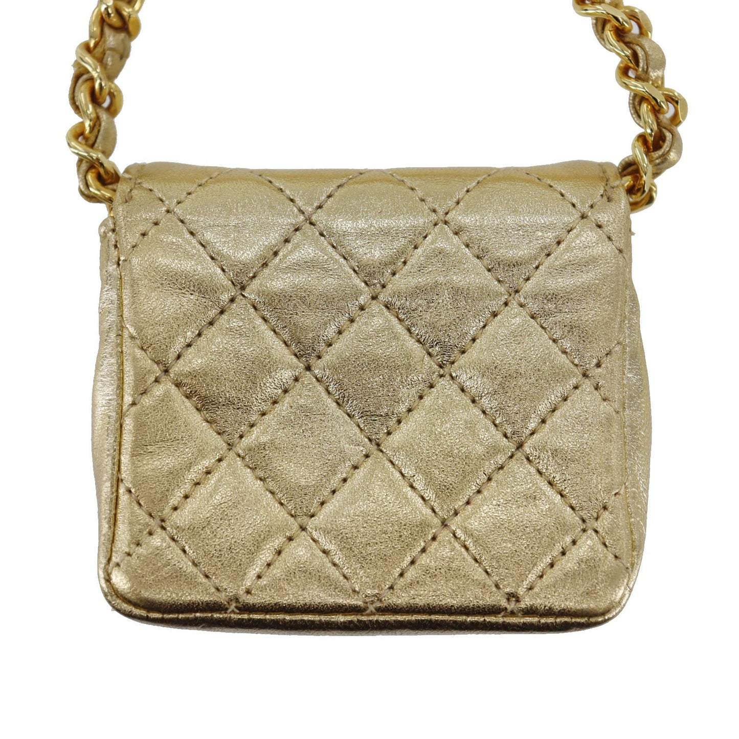 CHANEL Mini Matelasse Shoulder Bag Gold Lambskin Leather #CU68
