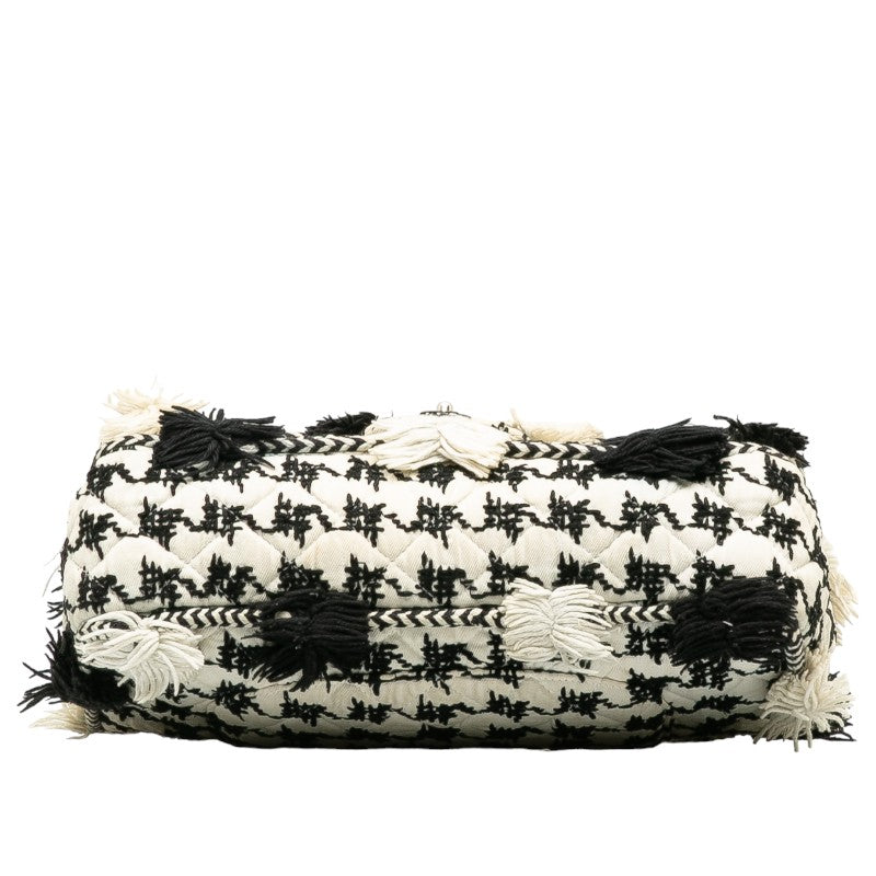 Chanel Matrases Chain Twin Chain houlder Bag White Black Canvas Chanel