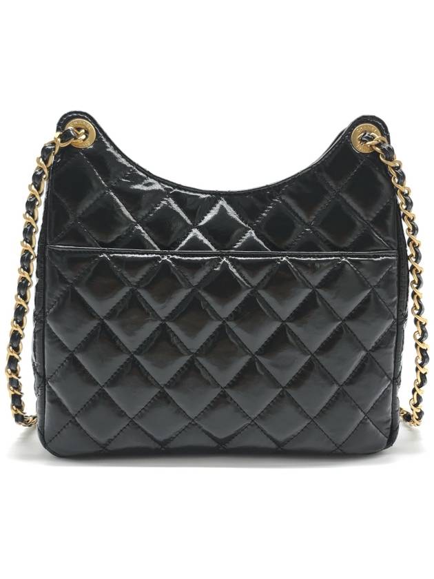 Hobo Handbag Shiny Crumpled Calfskin Gold Black Chanel