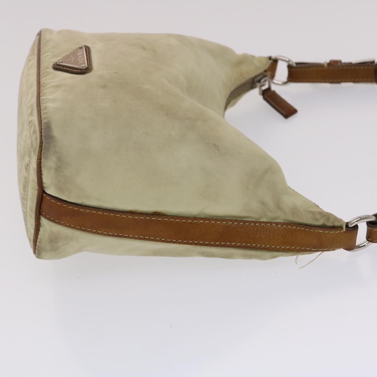 Prada Shoulder Bag Nylon Leather Cream 50154