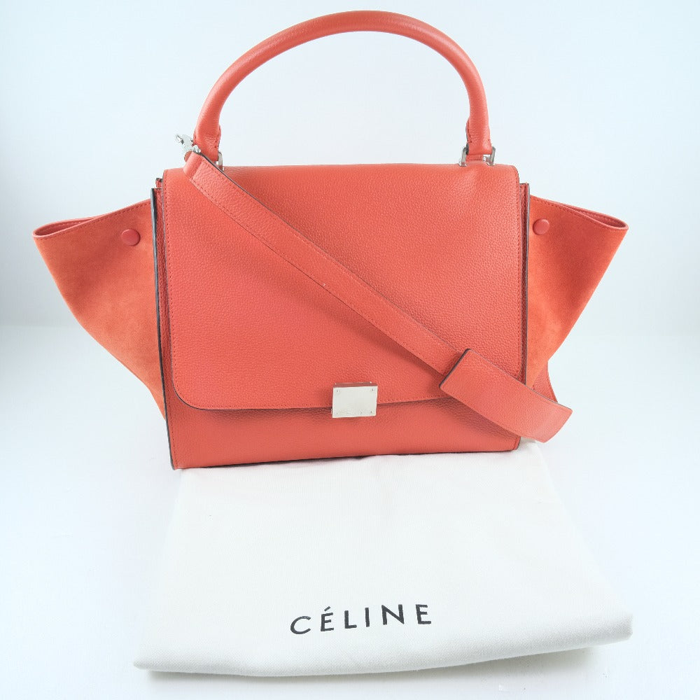 CELINE Handbag 169543 Calfskin, suede Red 2WAY bag Trapeze Women Used