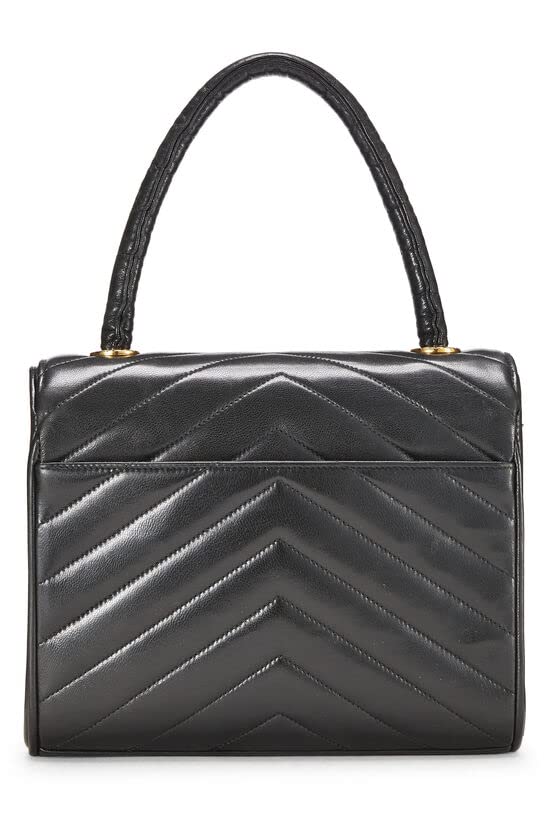 CHANEL, Black Chevron Lambskin Top Handle Bag, Black