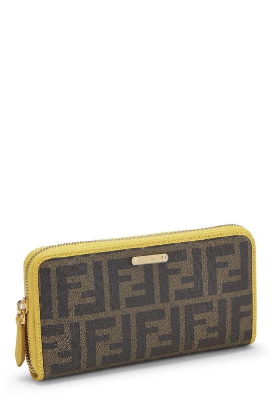 Fendi, Yellow Zucca Coated Canvas Zip Around Wallet, Brown