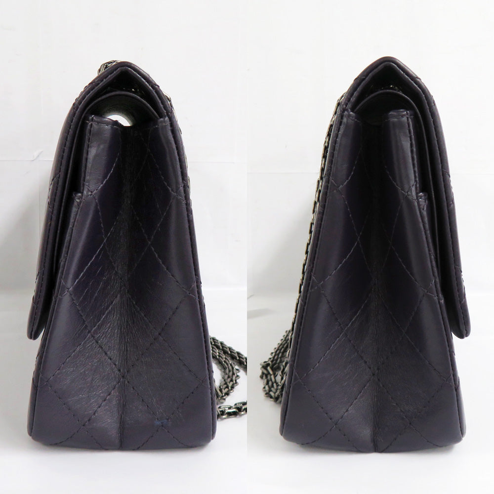 Chanel 2.55 Matrasse Double Chain W Chain Double Flap W Flip Shoulder Bag Pearl Antique Silver 18th St Leather