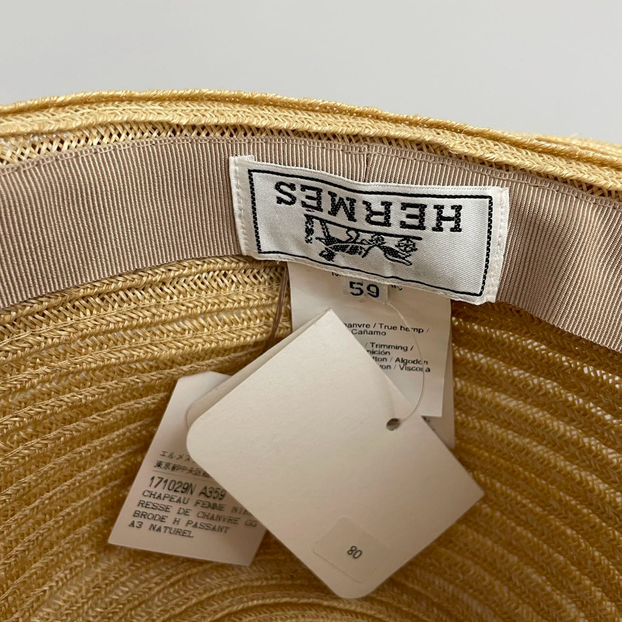 Hermes Linen Raffia Straw Hat 59 Natural Material Hats