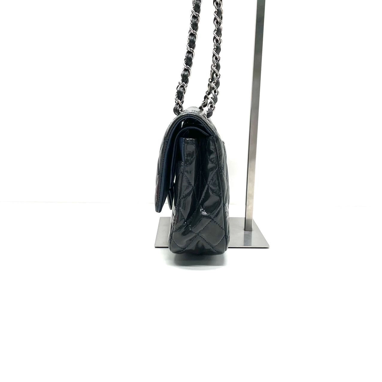 Chanel Classic Flap Medium Large Dark Green Patent Leather Silver Hardware, 2014-2015