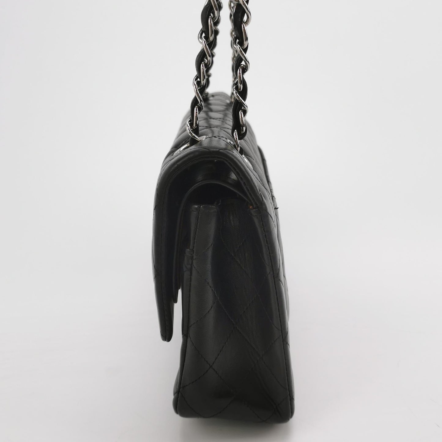 Chanel Timeless Classic Flap Medium Black Lambskin Leather Silver Hardware, 2006-08