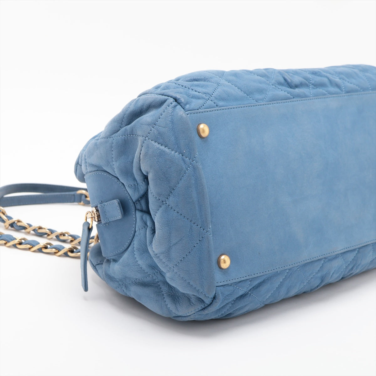 Chanel Matrasse Leather Chain Handbag Blue Gold 15th