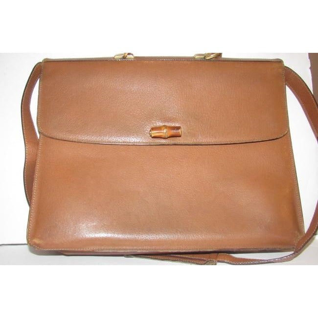 SOLD-Gucci camel leather Bamboo line laptop bag/briefcase