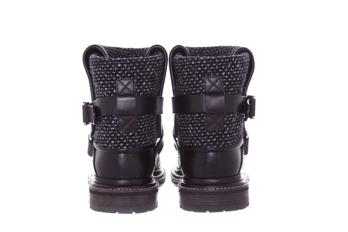 Chanel Black Tweed & Leather Boots SZ 37