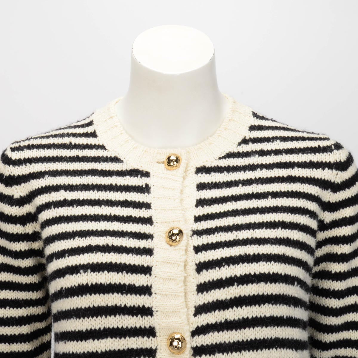 Dior Ecru & Black Striped Knit Mariniere Cardigan FR 40