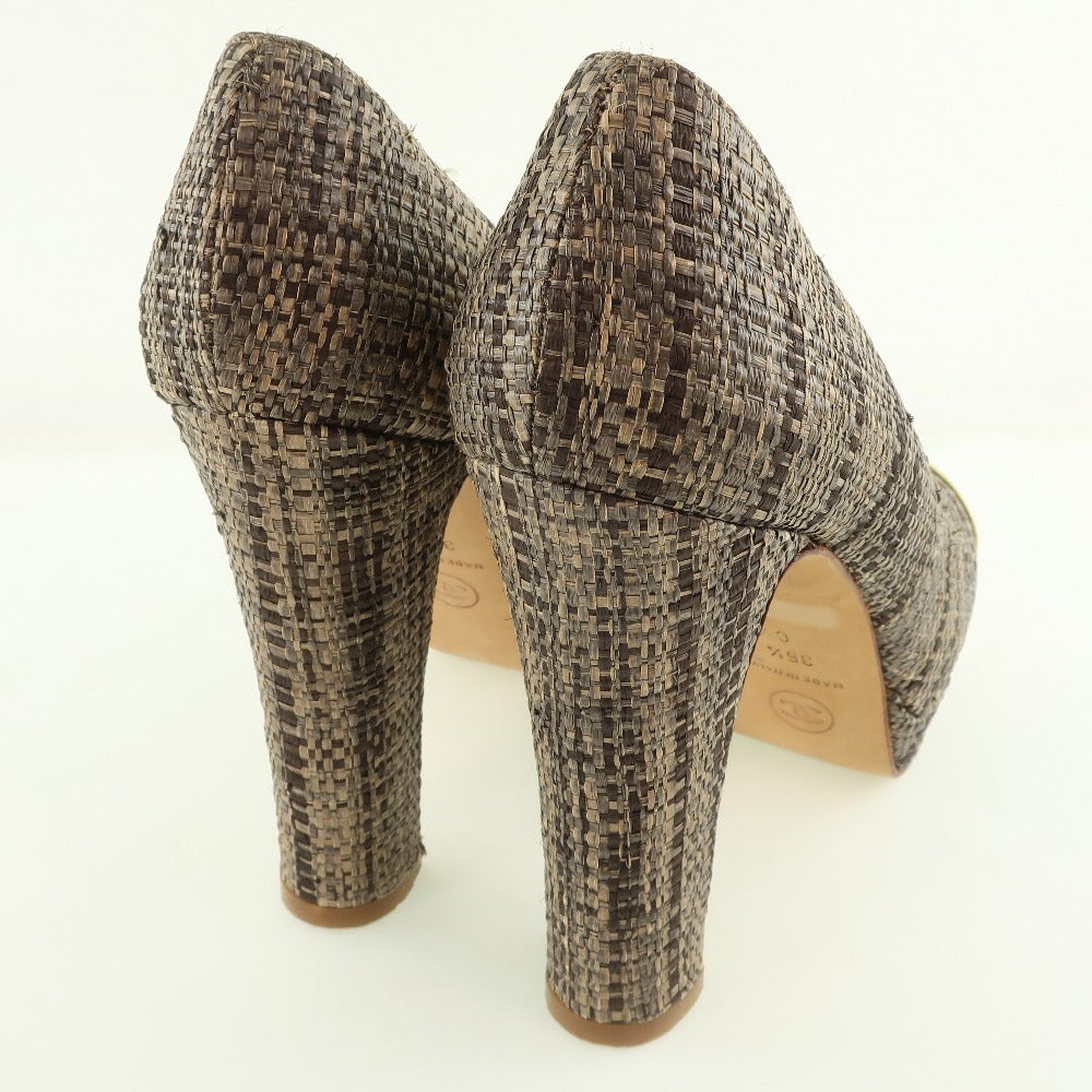 CHANEL pumps Patent Leather, Jute Gold / Brown High heels Women 36 1/2 Used
