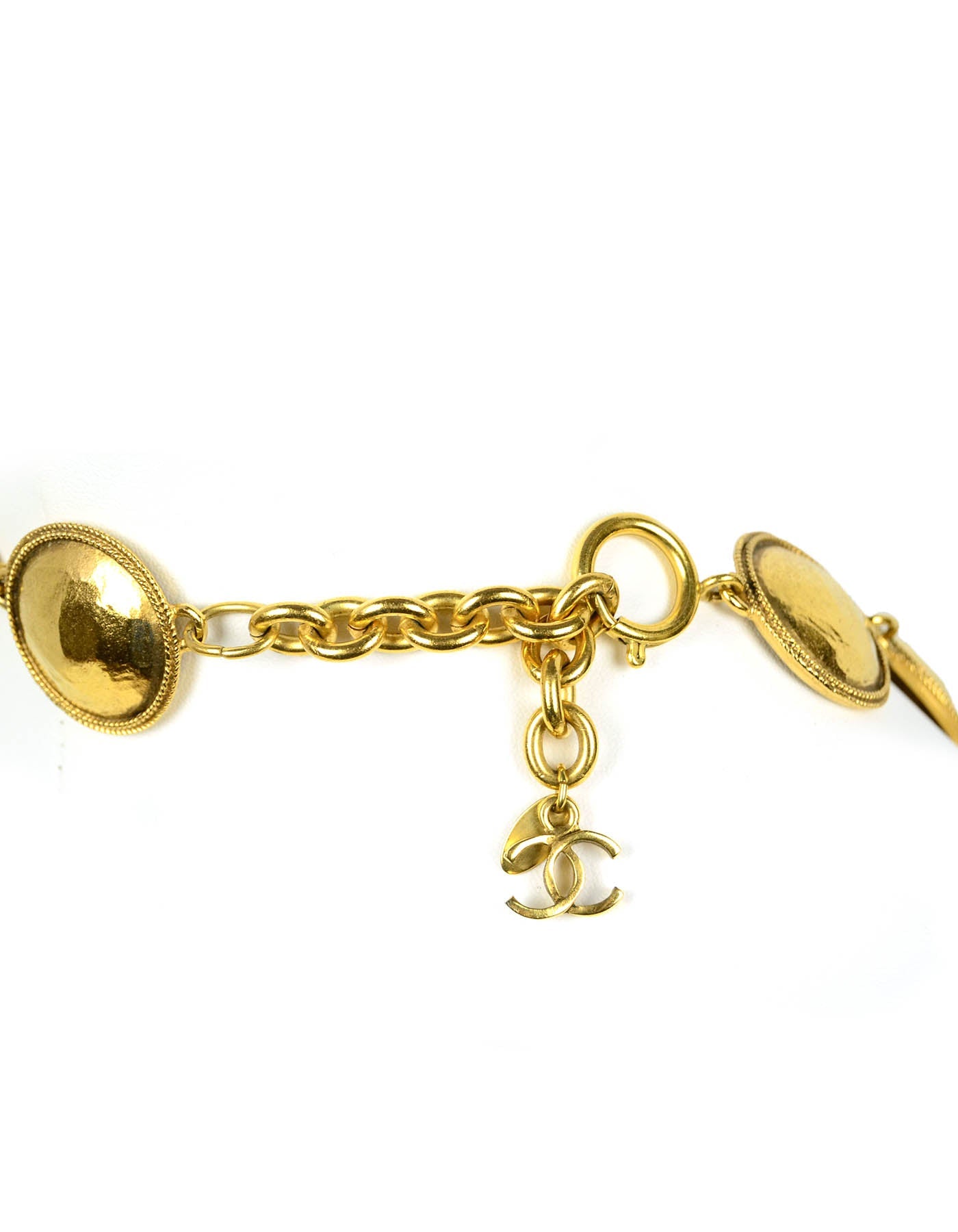 Chanel '80s Vintage Goldtone Hammered Necklace w. CC Pendant