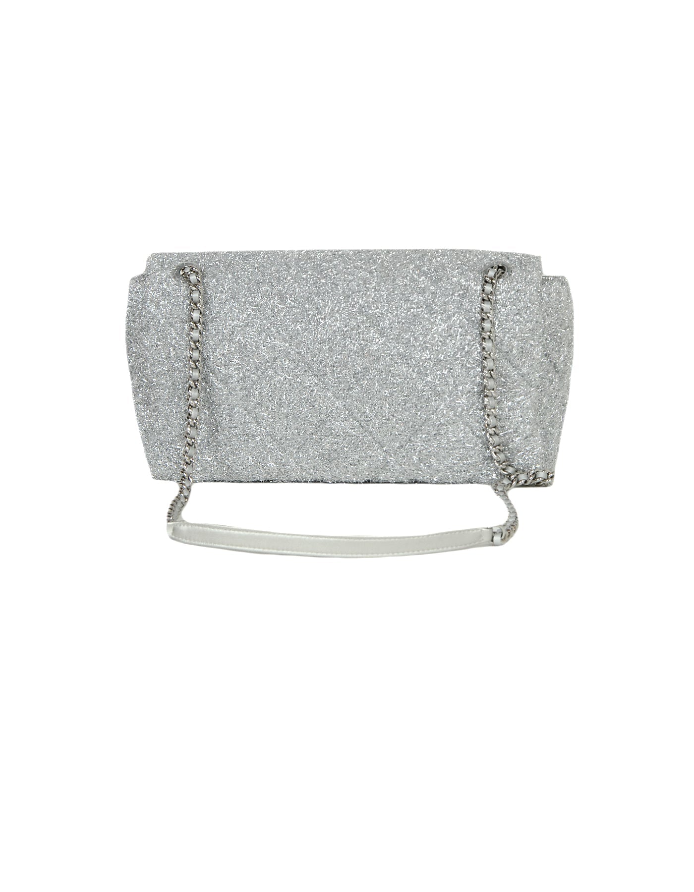 Chanel Silver Quilted Knit Pluto Glitter Large Flap Bag