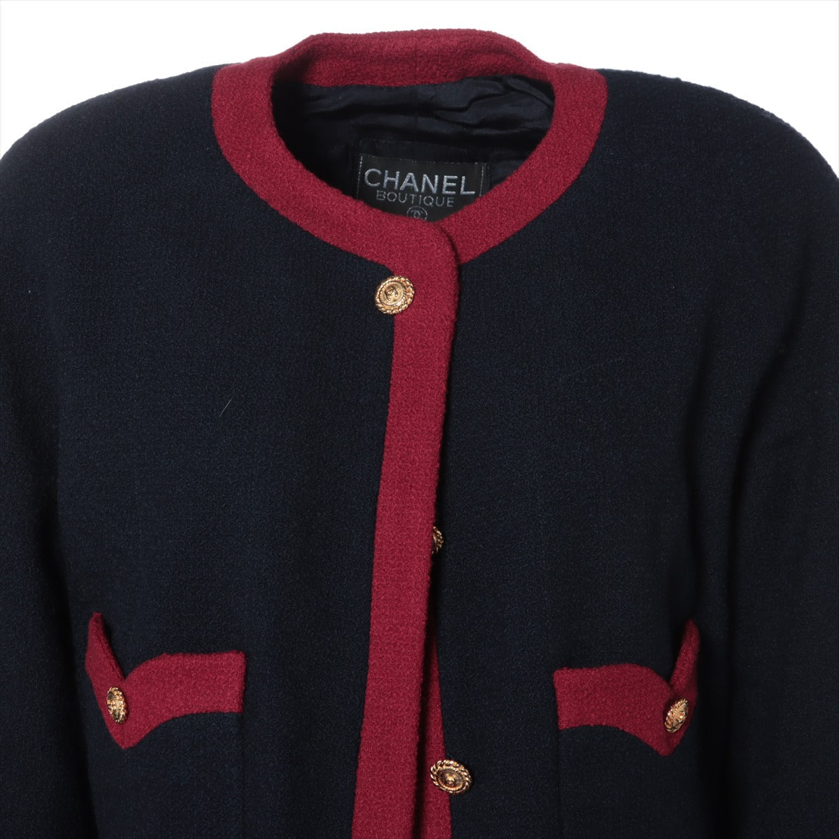 Chanel Coconut Button Vintage Wool Setup 34 Navy x Red 20370 Wicker G Button