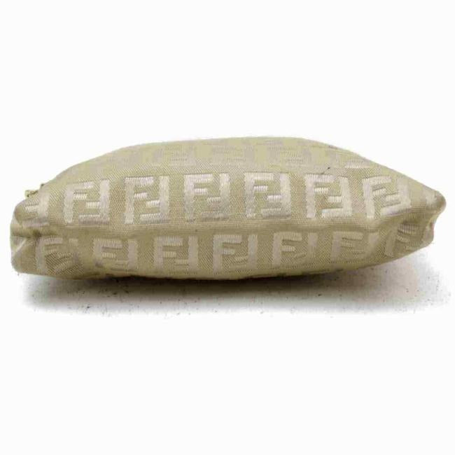 Fendi White Zucchino Print on Taupe Canvas And Leather Clutch/Cosmetic Bag