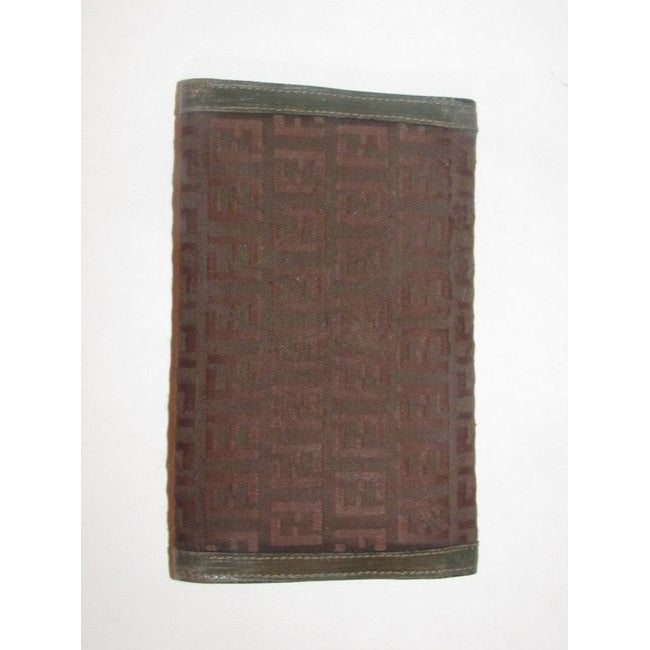 Fendi Dark Brown Small F Logo Print Canvas And Textured Brown Leather Vintage Wallet