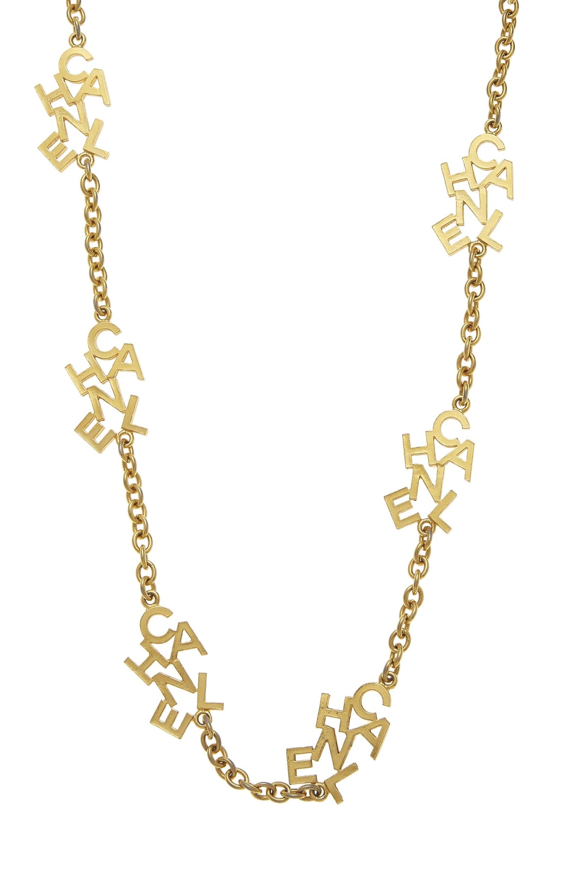 Chanel, Gold Logo Letters Charm Necklace, Gold