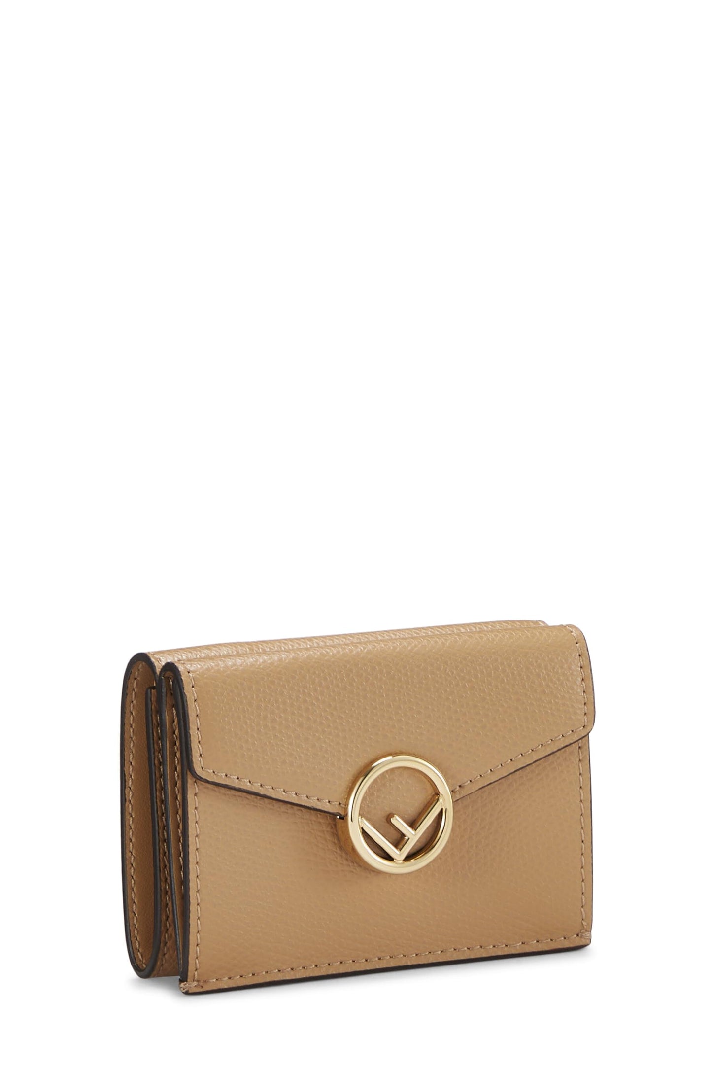 Fendi, Beige Leather 'F is Fendi' Compact Wallet, Beige