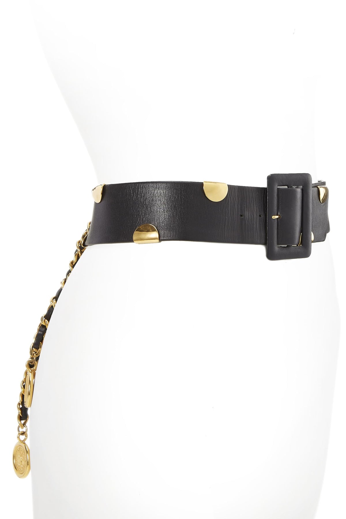 Chanel, Black Leather & Chain Waist Belt 70, Black